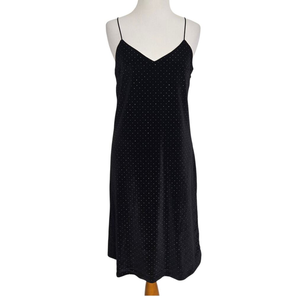 Velour Grunge 90s Black Slip Dress Studded Alternative Spaghetti Straps Women XS